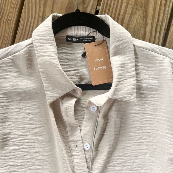 NWT Shein Frenchy Texture Shirt Dress - Long Roll Tab Sleeves - Women's Large - Picture 6 of 7